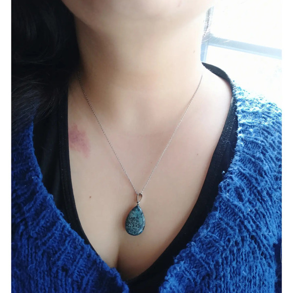 Κολιε με μπλε Αχατη και ατσάλινη αλυσίδα - ημιπολύτιμες πέτρες, αλυσίδες, αχάτης, δάκρυ, ατσάλι - 4