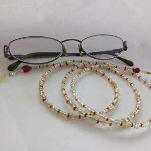 Αλυσίδα γυαλιών από άσπρες και κανελοκαφέ γυάλινες χάντρες - αλυσίδες, κορδόνια γυαλιών - 2