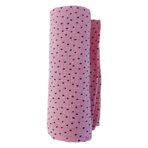 Βαμβακερή μουσελίνα σε χρώμα ροζ σάπιο μήλο με μαύρο πουά διάστασης 70x80εκ - κορίτσι, 100% βαμβακερό
