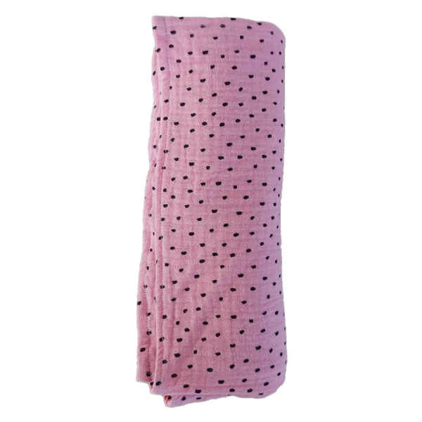 Βαμβακερή μουσελίνα σε χρώμα ροζ σάπιο μήλο με μαύρο πουά διάστασης 70x80εκ - κορίτσι, 100% βαμβακερό - 2