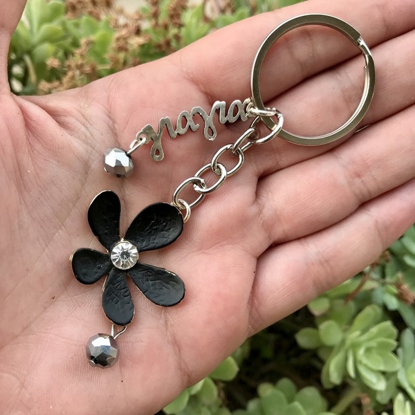 Μπρελόκ κλειδιών Γιαγιά με Λουλούδι Μαύρο μεταλλικό με στρας μέγεθος 9εκ - μεταλλικό, αυτοκινήτου, σπιτιού - 2