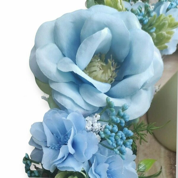 Στεφανάκι ξύλινο με μπλε λουλούδια -διάμετρος 25εκ - στεφάνια - 2