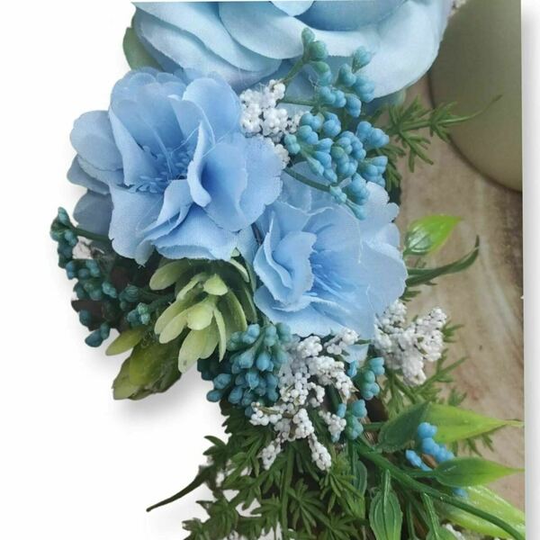 Στεφανάκι ξύλινο με μπλε λουλούδια -διάμετρος 25εκ - στεφάνια - 4