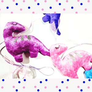 Γιρλάντα με βελουτέ δεινοσαυράκια,2 μέτρα, αποχρώσεις ροζ - κορίτσι, επιτοίχιο, δώρο, γιρλάντες, ζωάκια - 5