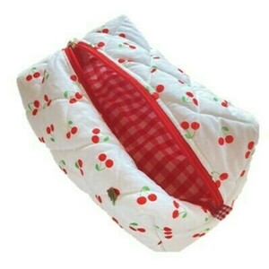 Νεσεσέρ 2 όψεων / Pouch Bag "κερασάκι, καρώ κόκκινο'' XL (23x14x10) - ύφασμα, αξεσουάρ παραλίας, δώρα για γυναίκες, καλλυντικών, ταξιδίου