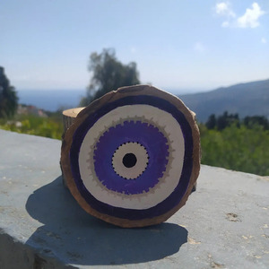 Evileye in purple-ακρυλικό σε φυσικό ξύλο καρυδιάς-9cm - ξύλο, διακοσμητικά - 2