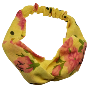 Κορδέλα Turban Style κίτρινη με λουλούδια ροζ - ύφασμα, turban, δώρα για γυναίκες, κορδέλες μαλλιών - 3
