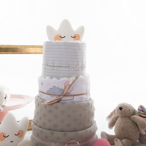 Χειροποίητο Diaper Cake Unisex - Sleepy Cloud - κορίτσι, αγόρι, σετ δώρου, δώρο γέννησης, diaper cake - 3
