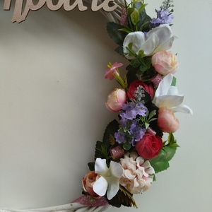 Στεφάνι καλωσορίσματος, 30 εκατοστών διακοσμημένο με λουλούδια - στεφάνια, λουλούδια - 4