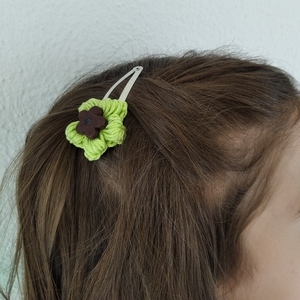 Σετ κλιπ μαλλιών με πλεκτό λουλούδι και κεραμική χάντρα (2 τεμ.) - νήμα, crochet, hair clips, 100% βαμβακερό - 5