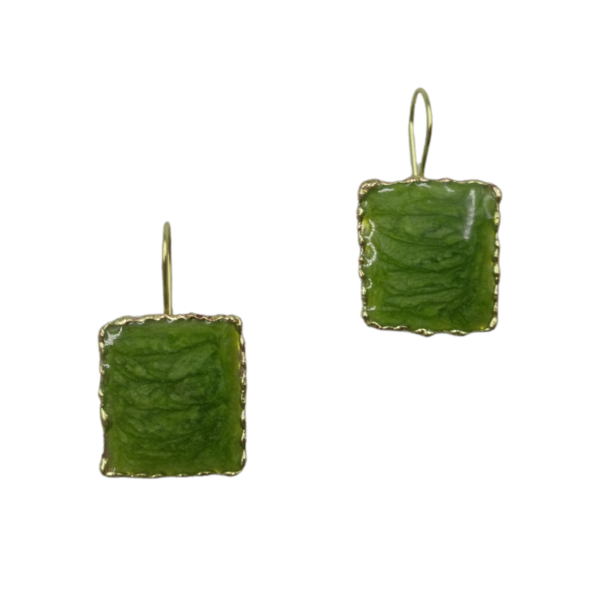 Χειροποίητα σκουλαρίκια από ορείχαλκο σε πράσινο ανοιχτό χρώμα - επιχρυσωμένα, ορείχαλκος, κρεμαστά, γάντζος