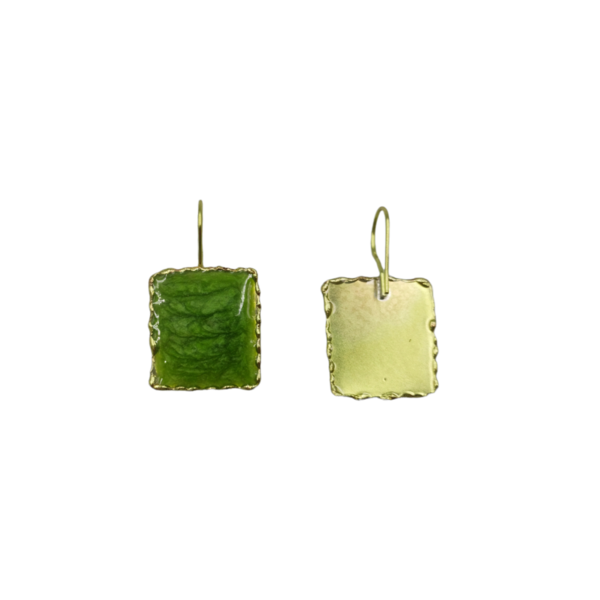 Χειροποίητα σκουλαρίκια από ορείχαλκο σε πράσινο ανοιχτό χρώμα - επιχρυσωμένα, ορείχαλκος, κρεμαστά, γάντζος - 2