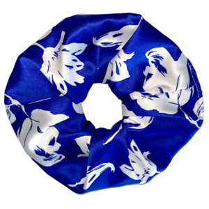 Scrunchie λαστιχάκι μαλλιών μπλε σατέν “Santorini” - ύφασμα, φλοράλ, λαστιχάκια μαλλιών