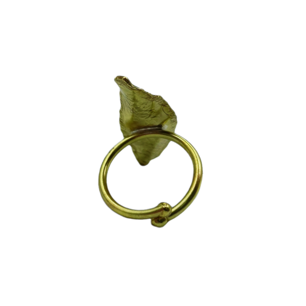 Χειροποίητο δαχτυλίδι από ορείχαλκο σε πράσινο χρώμα - ορείχαλκος, φύλλο, μεγάλα, αυξομειούμενα - 3