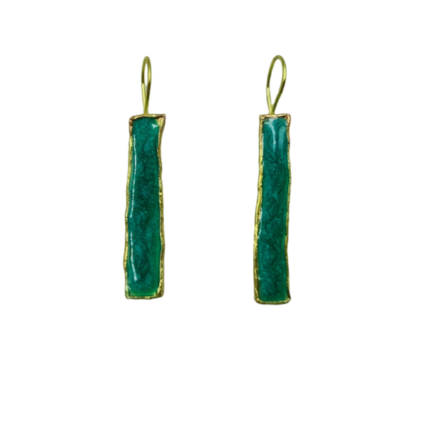 Χειροποίητα σκουλαρίκια από ορείχαλκο σε πράσινο χρώμα - ορείχαλκος, μικρά, κρεμαστά