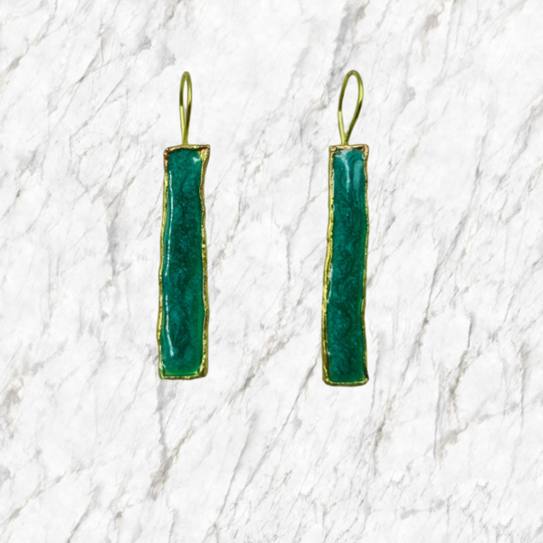 Χειροποίητα σκουλαρίκια από ορείχαλκο σε πράσινο χρώμα - ορείχαλκος, μικρά, κρεμαστά - 3
