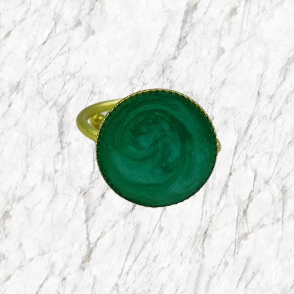 Χειροποίητο δαχτυλίδι από ορείχαλκο σε πράσινο ανοιχτό χρώμα - ορείχαλκος, γεωμετρικά σχέδια, αυξομειούμενα - 3