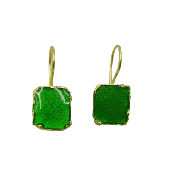 Χειροποίητα μικρά σκουλαρίκια από ορείχαλκο σε πράσινο χρώμα - ορείχαλκος, μικρά, κρεμαστά, γάντζος