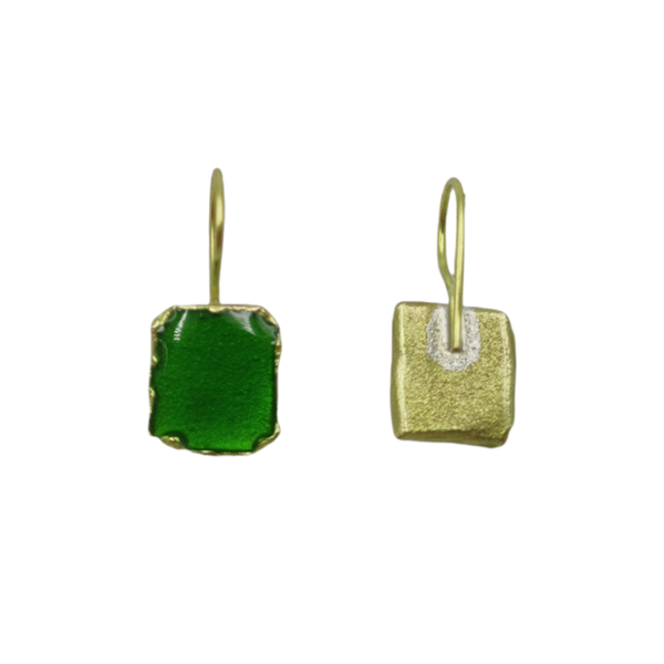 Χειροποίητα μικρά σκουλαρίκια από ορείχαλκο σε πράσινο χρώμα - ορείχαλκος, μικρά, κρεμαστά, γάντζος - 2