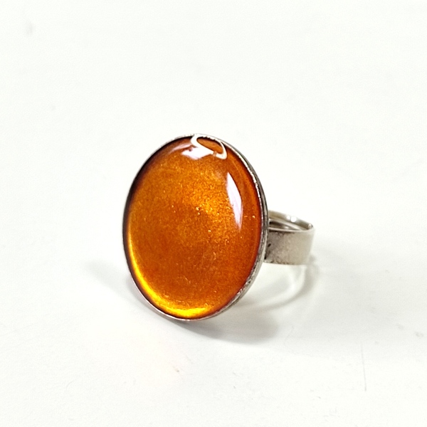 Δαχτυλίδι πορτοκαλί υγρό γυαλί - ορείχαλκος, γεωμετρικά σχέδια, επιροδιωμένα, αυξομειούμενα, φθηνά - 4