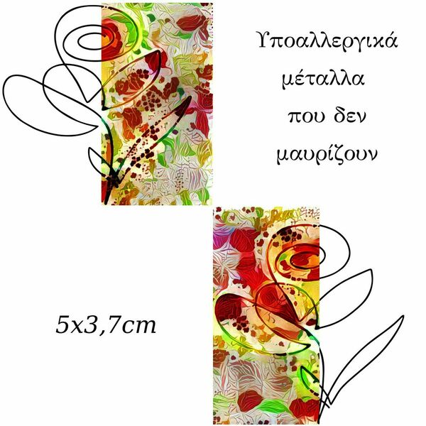 Laflor, κολιέ με αφηρημμένο λουλούδι σε φουξια μοβ και πράσινο φόντο. 5x3,7cm Ατσάλι, αλουμίνιο και κρύα πορσελάνη - λουλούδι, ατσάλι, μόδα, minimal, μενταγιόν - 4