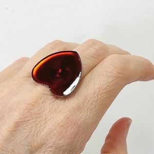 Δαχτυλίδι καρδιά με κόκκινο μαύρο υγρό γυαλί - ορείχαλκος, καρδιά, επιροδιωμένα, αυξομειούμενα, φθηνά - 4
