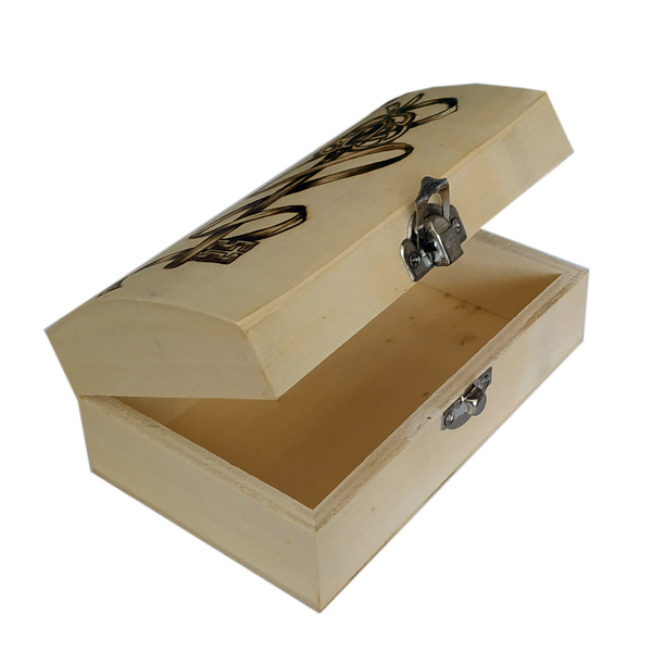 Ξύλινη μπιζουτιέρα μπαουλάκι με πυρογραφία κλειδί 14x9cm - ξύλο, οργάνωση & αποθήκευση - 4