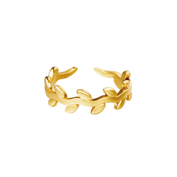 Ατσάλινο δαχτυλίδι με σχέδιο χρυσαφένια φύλλα - επιχρυσωμένα, βεράκια, ατσάλι, αυξομειούμενα