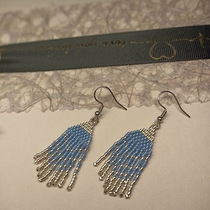 Χειροποίητα boho σκουλαρίκια σε ασημί-γαλάζιο με χάντρες MIYUKI - χάντρες, ατσάλι, κρεμαστά - 2