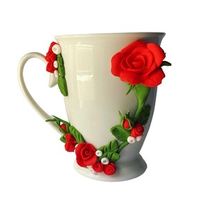Κούπα πολυμερικός πηλός κόκκινο τριαντάφυλλο - κούπες & φλυτζάνια