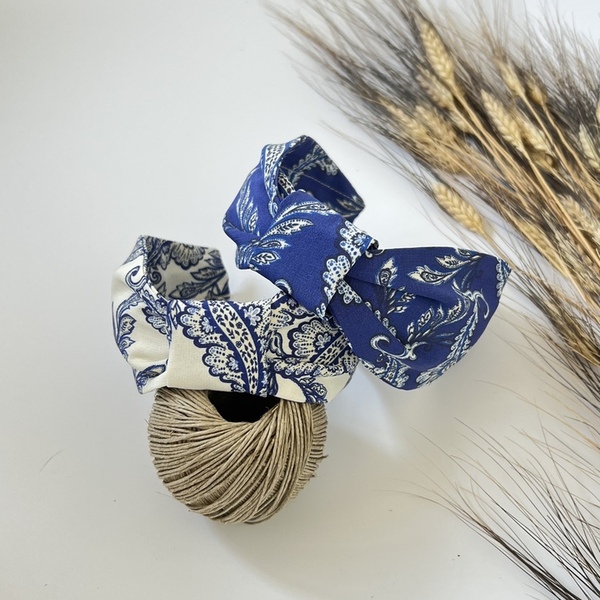 Στέκα μαλλιών υφασμάτινη χειροποίητη λαχούρια μπλε - ύφασμα, πλαστικό, για τα μαλλιά, στέκες - 5