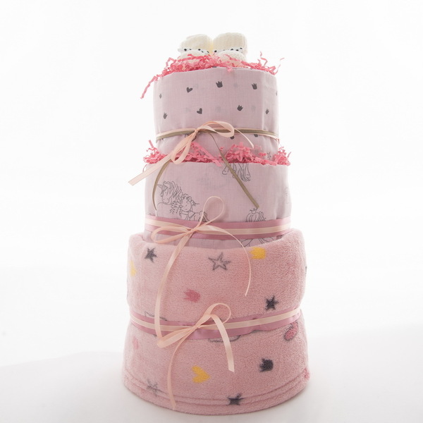 Ροζ Χειροποίητο Diaper Cake για κοριτσάκι - Princess - κορίτσι, πριγκίπισσα, σετ δώρου, δώρο γέννησης, diaper cake