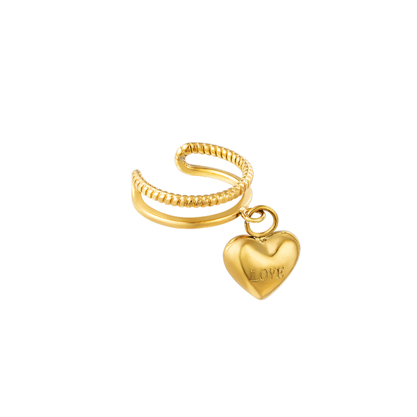 Ατσάλινο ear cuff με κρεμαστή καρδιά love - επιχρυσωμένα, καρδιά, ατσάλι, ear cuffs