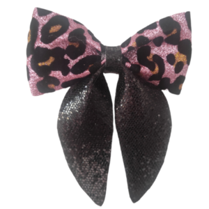 Pink leopard bow - ύφασμα, μαλλιά