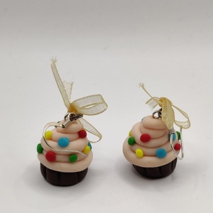 Σκουλαρίκια cupcakes βανίλια - πηλός, κρεμαστά, γλυκά, candy