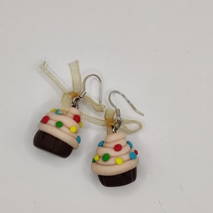 Σκουλαρίκια cupcakes βανίλια - πηλός, κρεμαστά, γλυκά, candy - 2