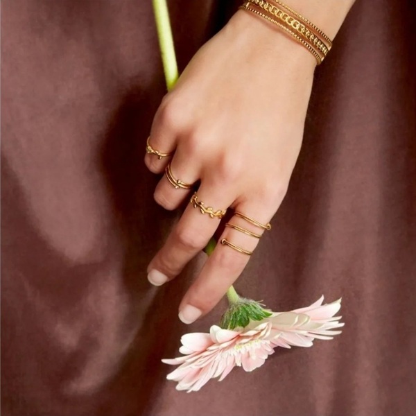 Ατσάλινο δαχτυλίδι με σχέδιο χρυσαφένια φύλλα - επιχρυσωμένα, βεράκια, ατσάλι, αυξομειούμενα - 3