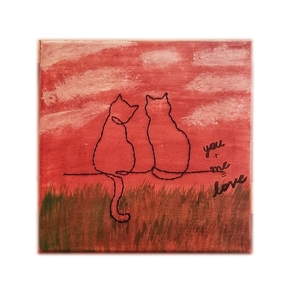 Cat lover Πίνακας Ακρυλικό σε καμβα 20×20 cm - πίνακες & κάδρα, πίνακες ζωγραφικής