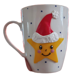 Τρισδιάστατη κούπα αστεράκι με σκουφάκι από πολυμερικό πηλό - αστέρι, πηλός, πορσελάνη, χριστουγεννιάτικα δώρα, κούπες & φλυτζάνια