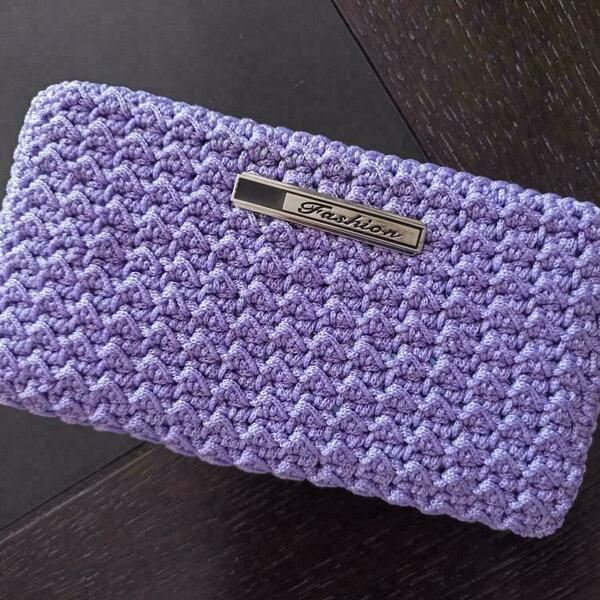 Χειροποίητο πλεκτό πορτοφόλι με φερμουάρ μοβ 20Χ11 - νήμα, πλεκτό, δώρα για γυναίκες, πορτοφόλια - 4