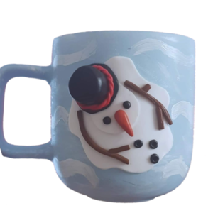 Κούπα λιωμένος χιονάνθρωπος από πολυμερικό πηλό - πηλός, πορσελάνη, χιονάνθρωπος, χριστουγεννιάτικα δώρα, κούπες & φλυτζάνια