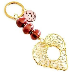 Δώρο για την δασκάλα μπρελόκ με συρμάτινη καρδιά σε χρυσαφί χρώμα και χάντρες - μεταλλικό, μπρελοκ κλειδιών - 3