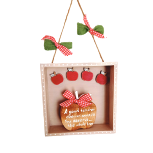 Δώρο για δασκάλες 3D κρεμαστό καρδάκι φυσικό ξύλινο μήλο 15×15×4cm - δώρο, δώρα για δασκάλες