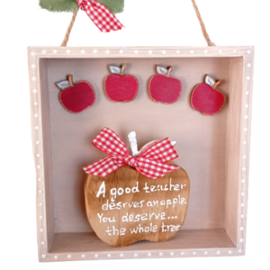 Δώρο για δασκάλες 3D κρεμαστό καρδάκι φυσικό ξύλινο μήλο 15×15×4cm - δώρο, δώρα για δασκάλες - 5