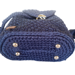Πλεκτή μπλε τσάντα πλάτης (backpack-πολυέστερ) - νήμα, πλάτης, μεγάλες, all day, πλεκτές τσάντες - 4