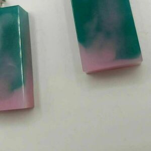 Σκουλαρίκια boho από υγρό γυαλί - πράσινο/ροζ - γυαλί, ατσάλι, boho, κρεμαστά, γάντζος - 4