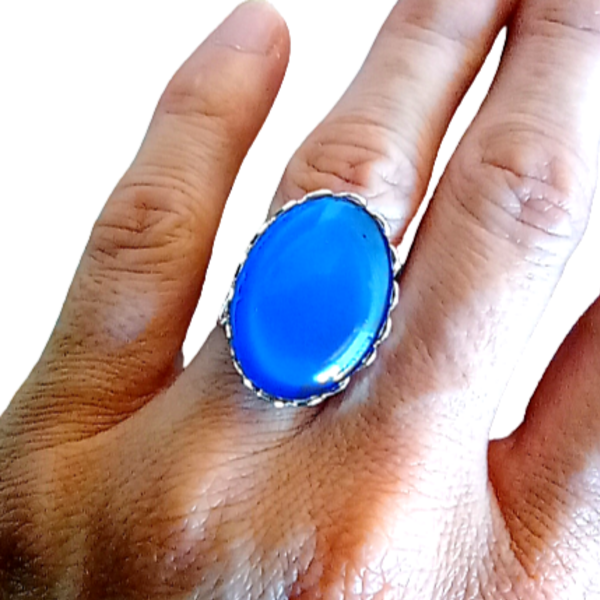 Δαχτυλίδι οβάλ σε ασημί βάση και μπλε καμπουσον ρητίνης - ημιπολύτιμες πέτρες, ορείχαλκος, μεγάλα, αυξομειούμενα, φθηνά - 4