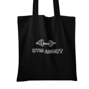 Πάνινη κεντημένη τσάντα "Gym Addict" - μέγεθος 42x38cm - ύφασμα, ώμου, all day, tote, πάνινες τσάντες - 2