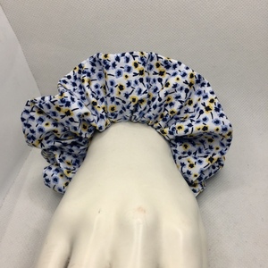 Υφασμάτινο λαστιχάκι - blue yellow floral - ύφασμα, κορίτσι, φλοράλ, για τα μαλλιά, λαστιχάκια μαλλιών - 4