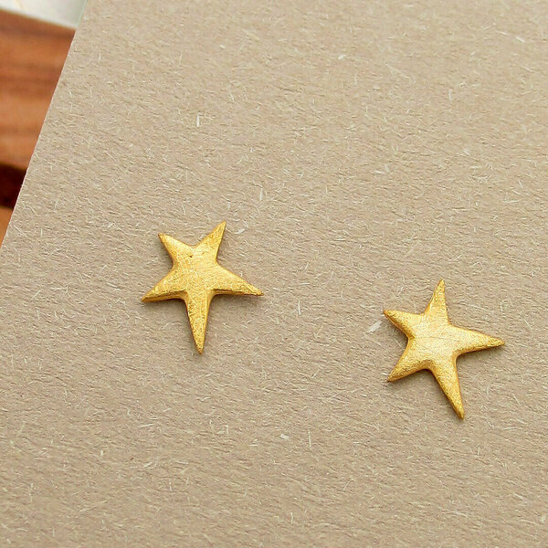 Σκουλαρίκια Αστέρια Καρφωτά Ασήμι 925 - επιχρυσωμένα, ασήμι 925, αστέρι, καρφωτά, χριστουγεννιάτικα δώρα, καρφάκι - 3